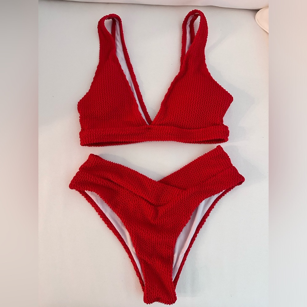 Red 2 Piece High Waisted Swimsuit